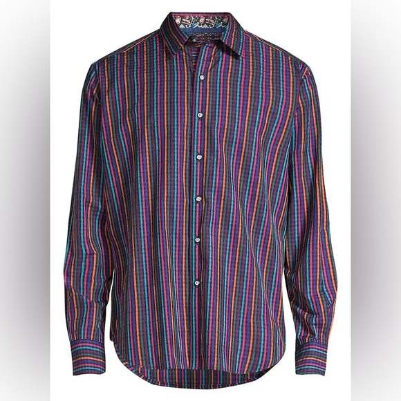 Robert Graham Shirt Classic Fit Calvert Long‎ Sleeve Multicolor Stripe Cotton L - Picture 1 of 14